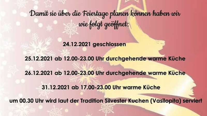 Feiertage Öffnungszeiten